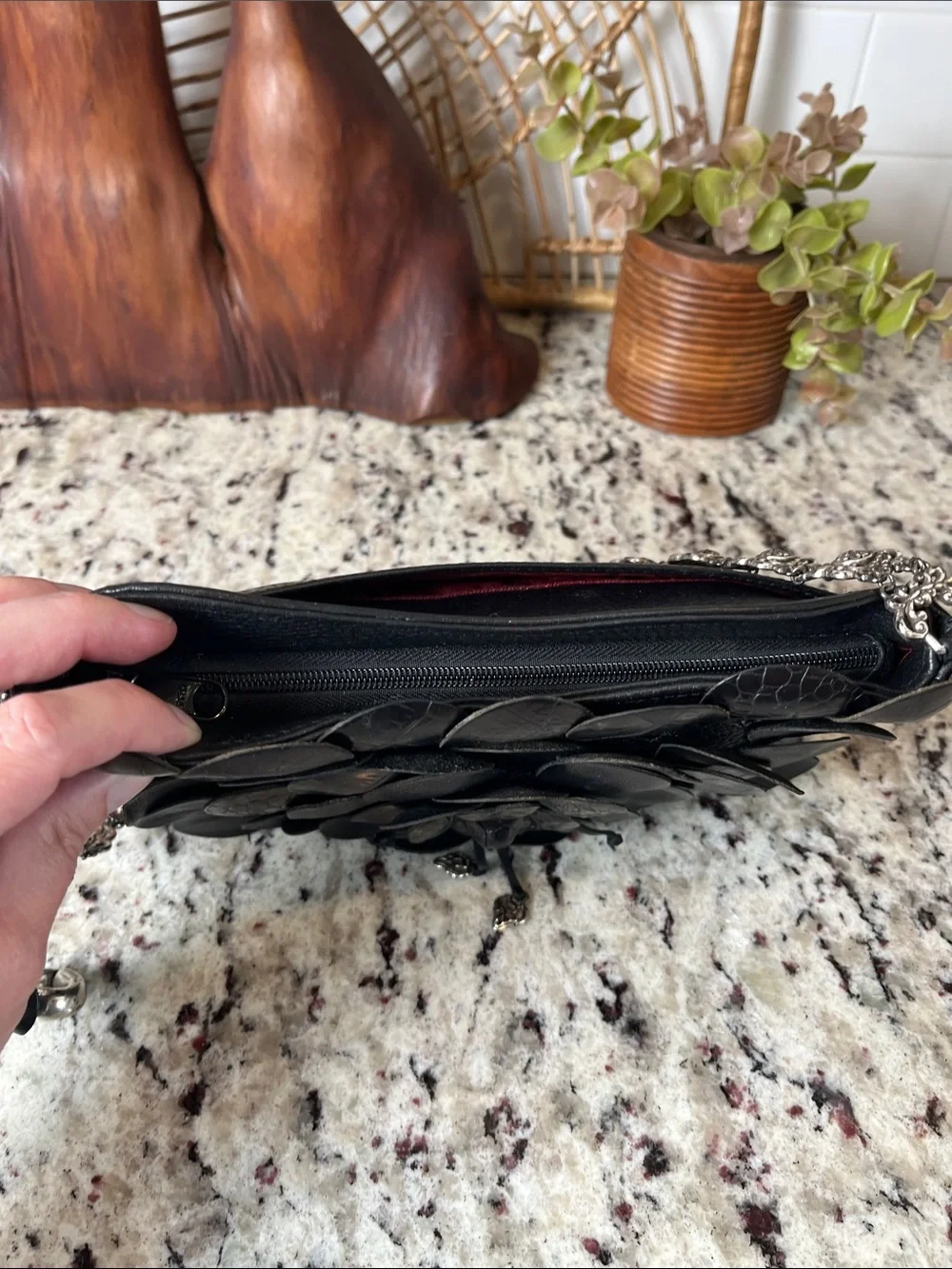 Brighton Black Leather Petal Appliqué Shoulder Bag